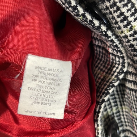 Trina Turk Blazer Plaid Wool Blend Cropped Fully Lined 3/4 Sleeve 3-Button - Picture 7 of 12